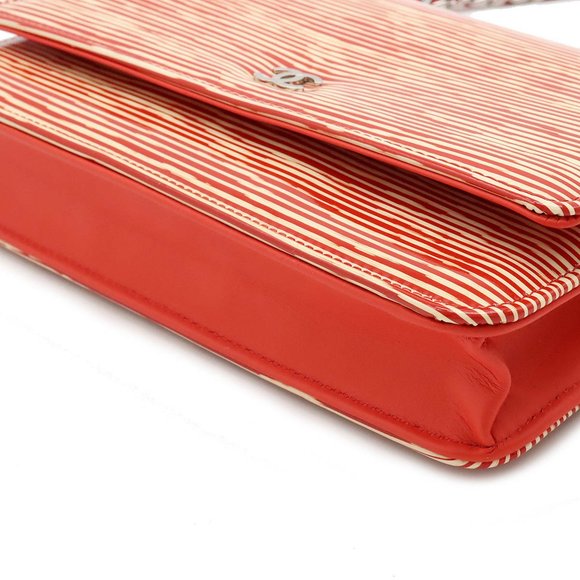 CHANEL Coco Mark Chain Wallet Shoulder Bag Border Patent Leather Orange Red I... - Picture 3 of 9